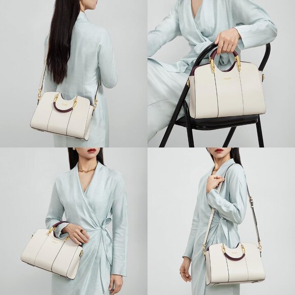 Luxury Ladies Leather Tote with Zipper Closure - Elegant Everyday Satchel - Picture 2 of 6